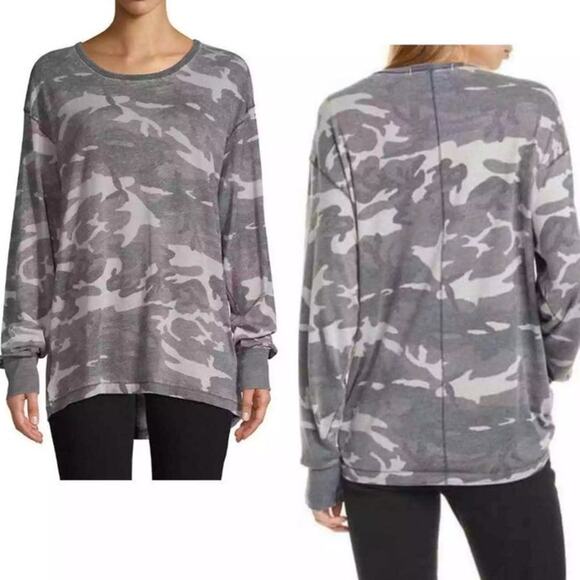 We The Free Arielle Camo Print Long Sleeve Tee Shirt Oversized Slouch Fit M Fall - Picture 2 of 10